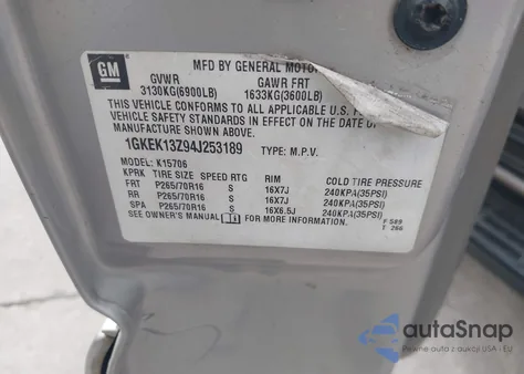 2004 GMC Yukon Sle z USA, uszkodzony, nr VIN 1GKEK13Z94J253189